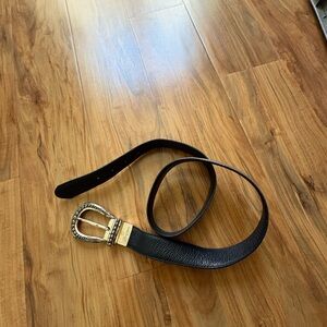 Brighton Black Leather Belt with Gold Decorative Buckle